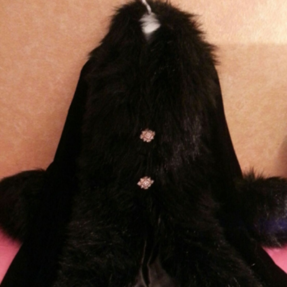 Custom Order Black Velvet Faux Fox Fur Maxicoat